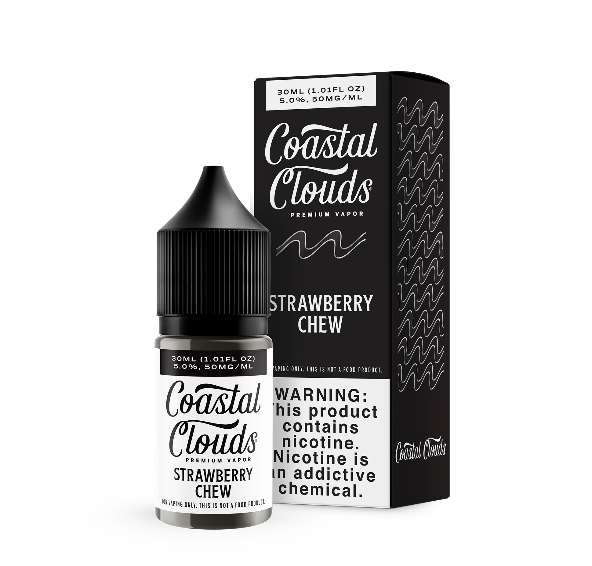 CoastalClouds_PV_2026_30ml_50mg_StrawberryChew_BottleBox_Angled_Rendering_Web-Ready Coastal Clouds Salt Strawberry Chew eJuice - Image 1